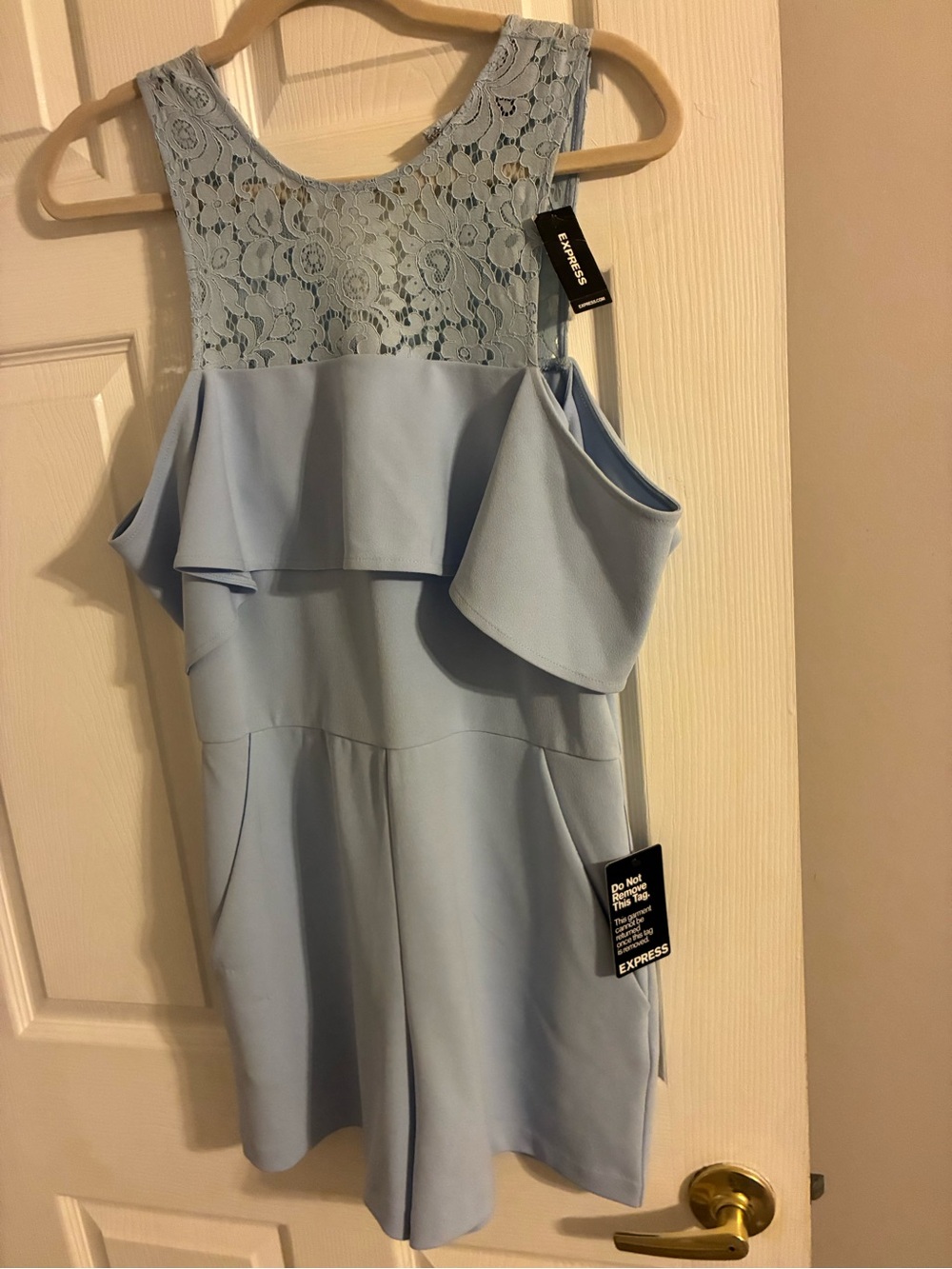 Express Light Blue Lace Yoke Cold-Shoulder Mini Dress